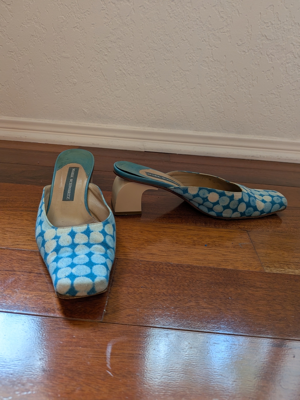 Mark Schwartz Blue Patterned Mule Heels